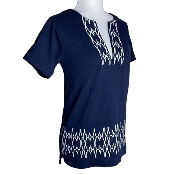 J.Crew Factory Blue White Geometric Aztec Design Cotton Top Nautical Women's XXS - Picture 4 of 7